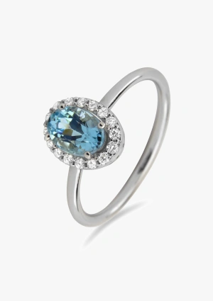 Anillo INDIA en oro blanco de 18 quilates con diamantes y aguamarina