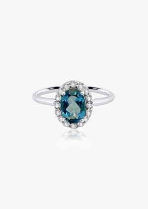 Anillo INDIA en oro blanco 18K con diamantes talla brillante y topacio London Blue talla oval 2