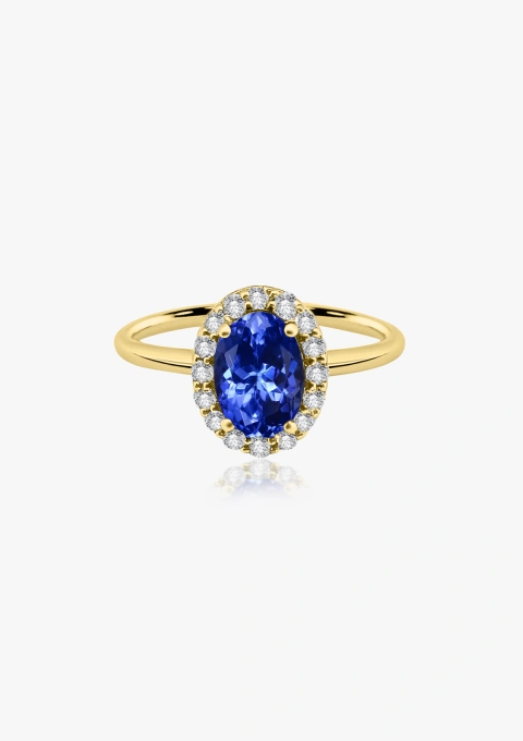 Bague INDIA en or 18 carats avec diamants et tanzanite.
