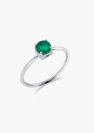 Anillo Solitario BEA en oro blanco de 18 quilates con esmeralda