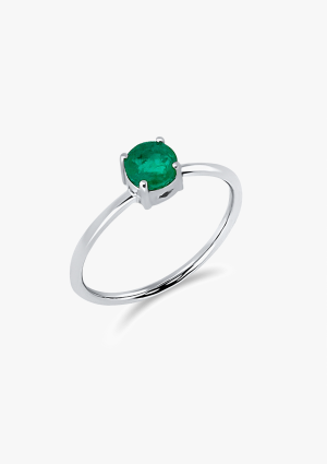 BEA 18K white gold with brilliant cut colombian emerald solitaire ring