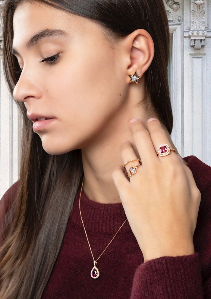 Pendientes desmontables BELLE en oro blanco-rosa de 18K con diamantes