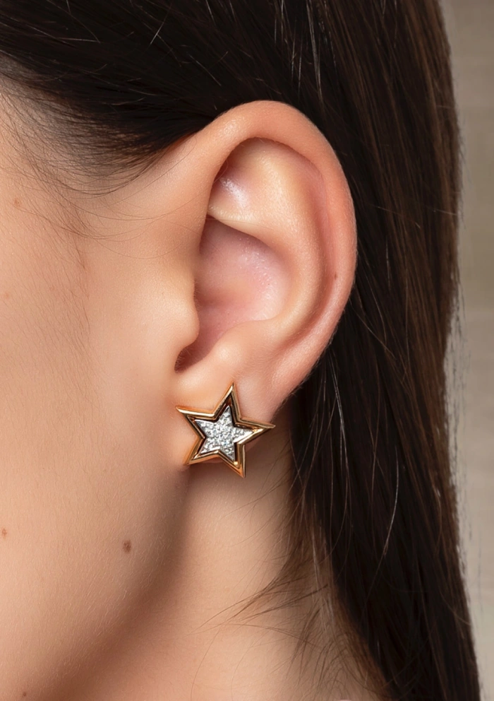 Pendientes desmontables BELLE en oro blanco-rosa de 18K con diamantes