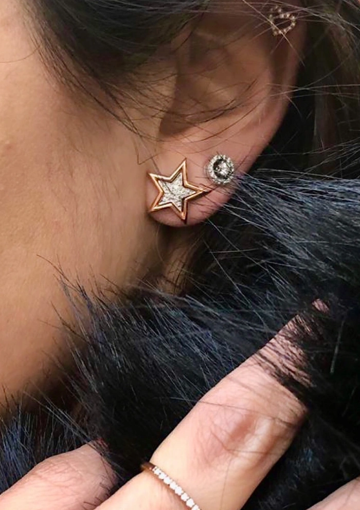 Pendientes desmontables BELLE en oro blanco-rosa de 18K con diamantes