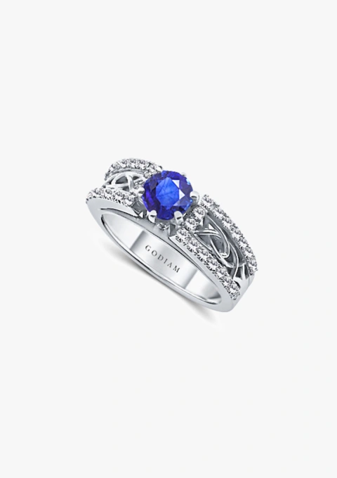 Bague NURIA en or blanc 18K avec diamants et tanzanite taille brillant