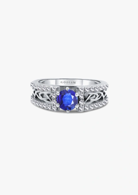 Bague NURIA or blanc 18 carats avec diamants et tanzanite.