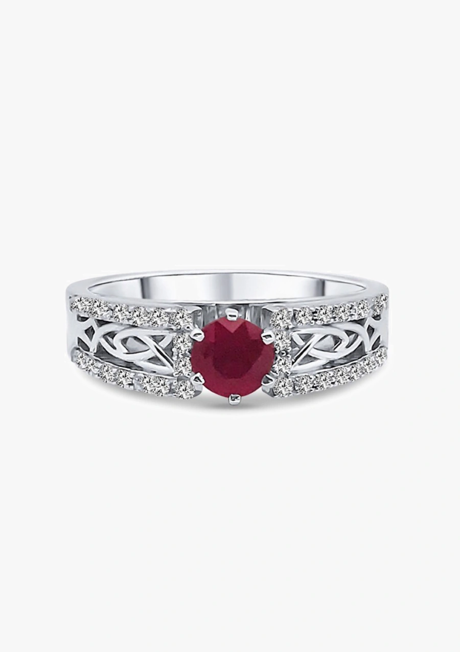 Bague NURIA or blanc 18 carats avec diamants et rubis.