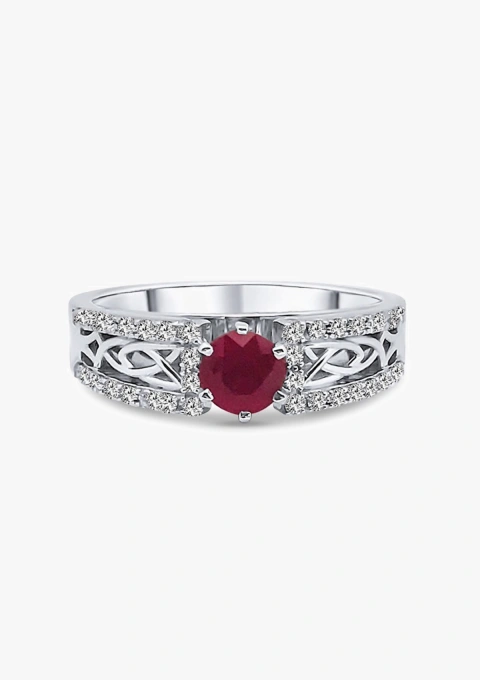 Bague NURIA or blanc 18 carats avec diamants et rubis.