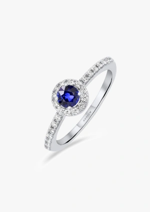 ROUND BLUE 18K gold with a halo of brilliant cut diamonds crowned by a blue sapphire ring 2