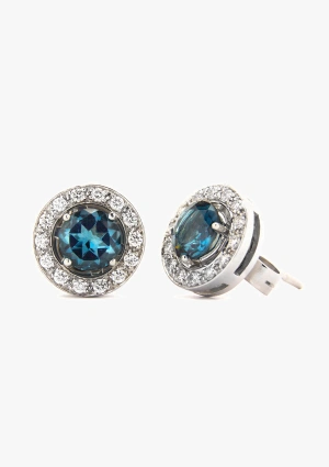 BORA BORA 18K white gold with brilliant cut diamonds and London Blue topaces detachable earrings