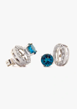 BORA BORA 18K white gold with brilliant cut diamonds and London Blue topaces detachable earrings 2