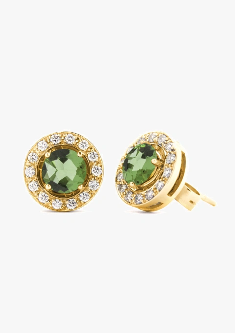 Boucles d'oreilles détachables BORA BORA en or jaune 18K avec diamants et des tourmalines vertes taille brillant