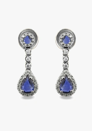 Pendientes PENÉLOPE en oro blanco 18K con diamantes y zafiros azules
