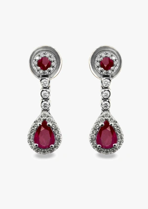 Pendientes PENÉLOPE en oro blanco de 18K con brillantes y rubíes
