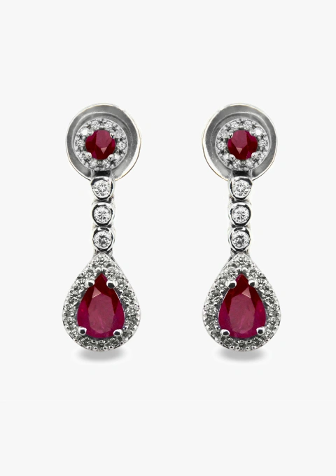 PENÉLOPE 18K white gold diamonds and rubies semi long earrings