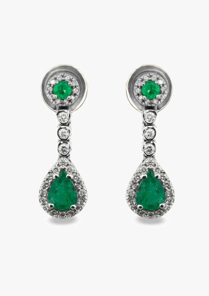 Pendientes PENÉLOPE en oro blanco 18K con diamantes y esmeraldas