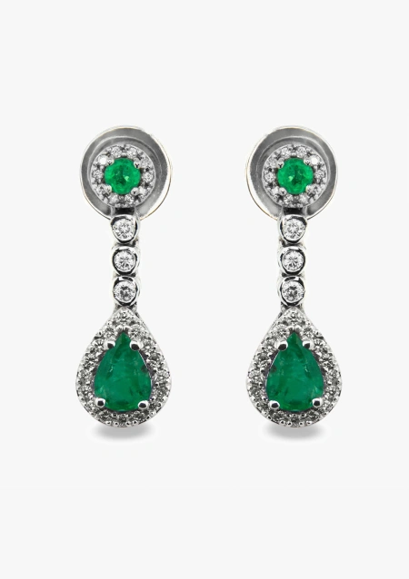 Pendientes PENÉLOPE en oro blanco 18K con diamantes y esmeraldas