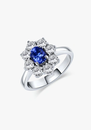 Bague SIMONETA en or blanc 18K avec diamants et tanzanite.