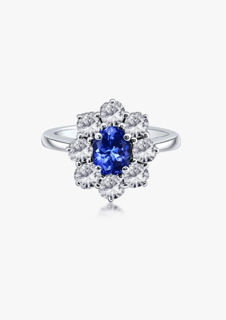 Anel SIMONETA em ouro branco de 18K diamantes e tanzanita.