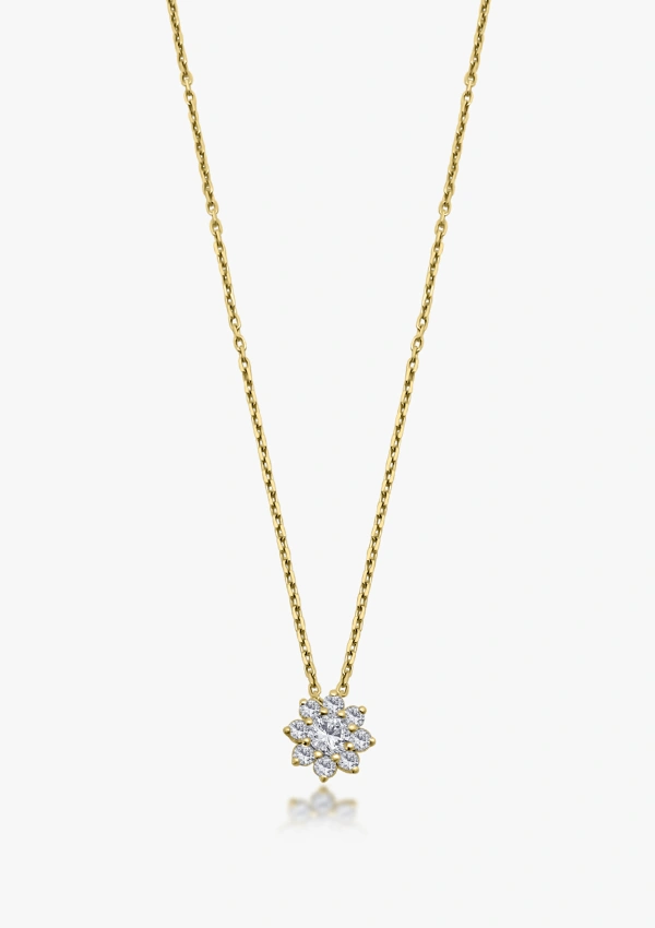 Pingente SANDRA MINI em ouro 18K com roseta de diamantes lapidados em brilhante