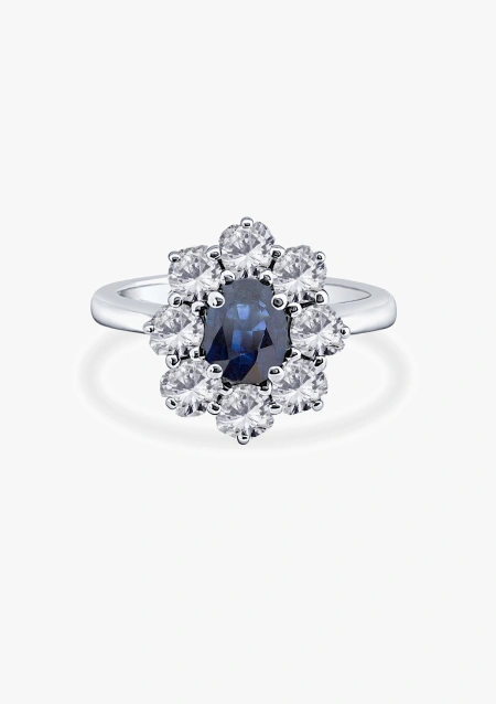 Anel SIMONETA em ouro branco 18K diamantes e safira azul.
