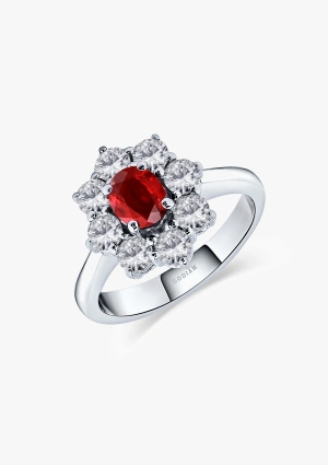SIMONETA 18K white gold with brilliant cut diamonds rosette crowned by an oval cut ruby