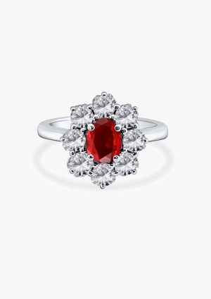 SIMONETA 18K white gold with brilliant cut diamonds rosette crowned by an oval cut ruby 2