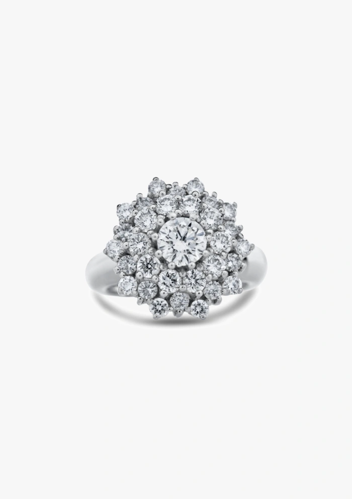 VEGA 18K white gold and brilliant cut diamonds rosette ring.