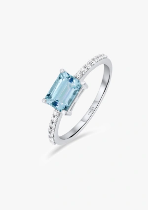 Bague SONREIRAS en or blanc 18K avec diamants taille brillant et tourmaline bleu-vert