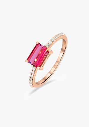 Anillo SONREIRAS en oro rosa de 18K con brillantes y turmalina rosa