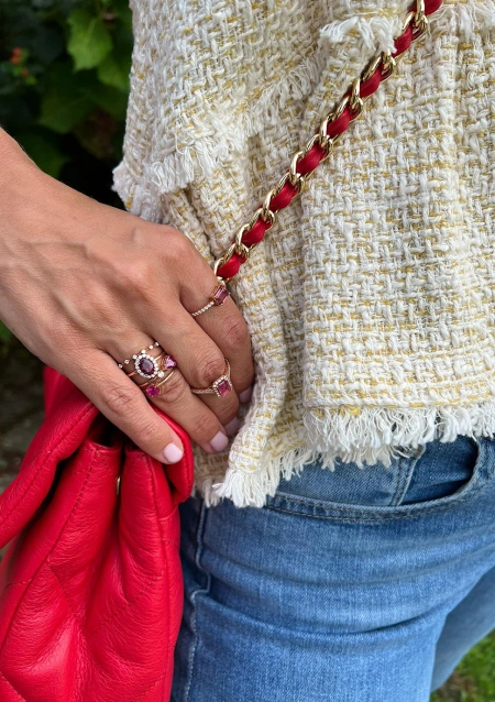 Anillo SONREIRAS en oro rosa de 18K con diamantes y turmalina rosa|Anillos con Otras Gemas Naturales|Godiam Alta Joyería