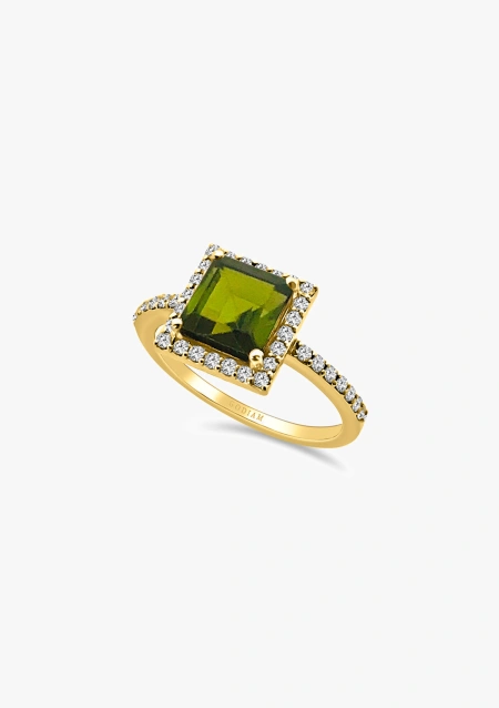LUCÍA 18K yellow gold diamonds and green tourmaline ring.