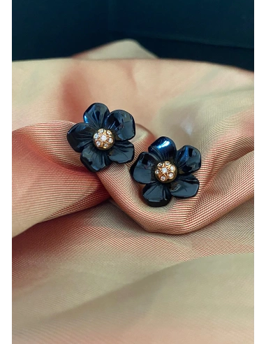 Pendientes BLACK LOTUS en oro amarillo de 18K con diamantes y flores de ónix|Pendientes con Otras Gemas Naturales|Godiam Alta Joyería