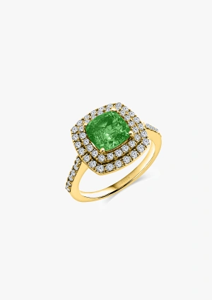 Anillo RIVER en oro amarillo de 18K con diamantes y turmalina verde