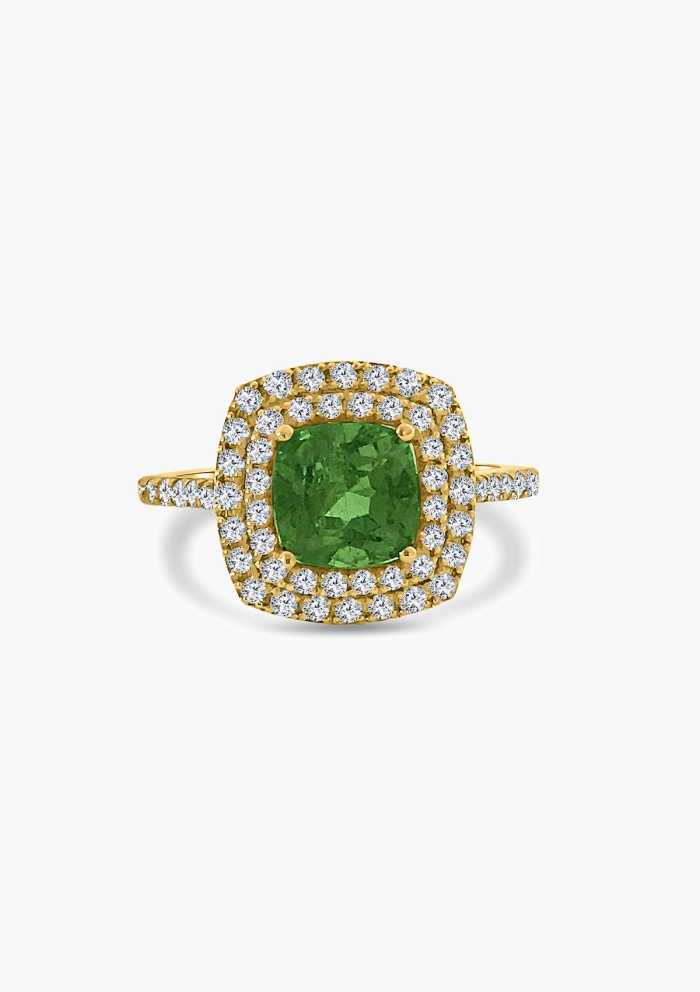 Anillo RIVER en oro amarillo de 18K con diamantes y turmalina verde