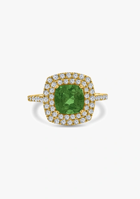 Anillo RIVER en oro amarillo de 18K con diamantes y turmalina verde