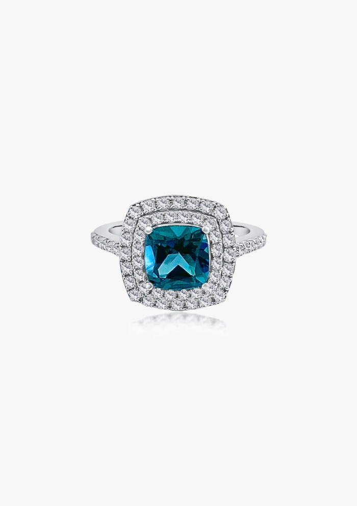 RIVER 18K white gold diamonds and London Blue Topaz ring.