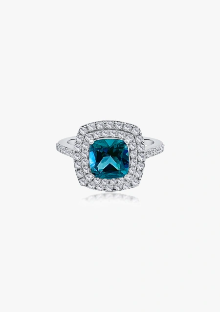 RIVER 18K white gold diamonds and London Blue Topaz ring.