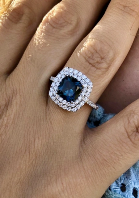 RIVER 18K white gold diamonds and London Blue Topaz ring.
