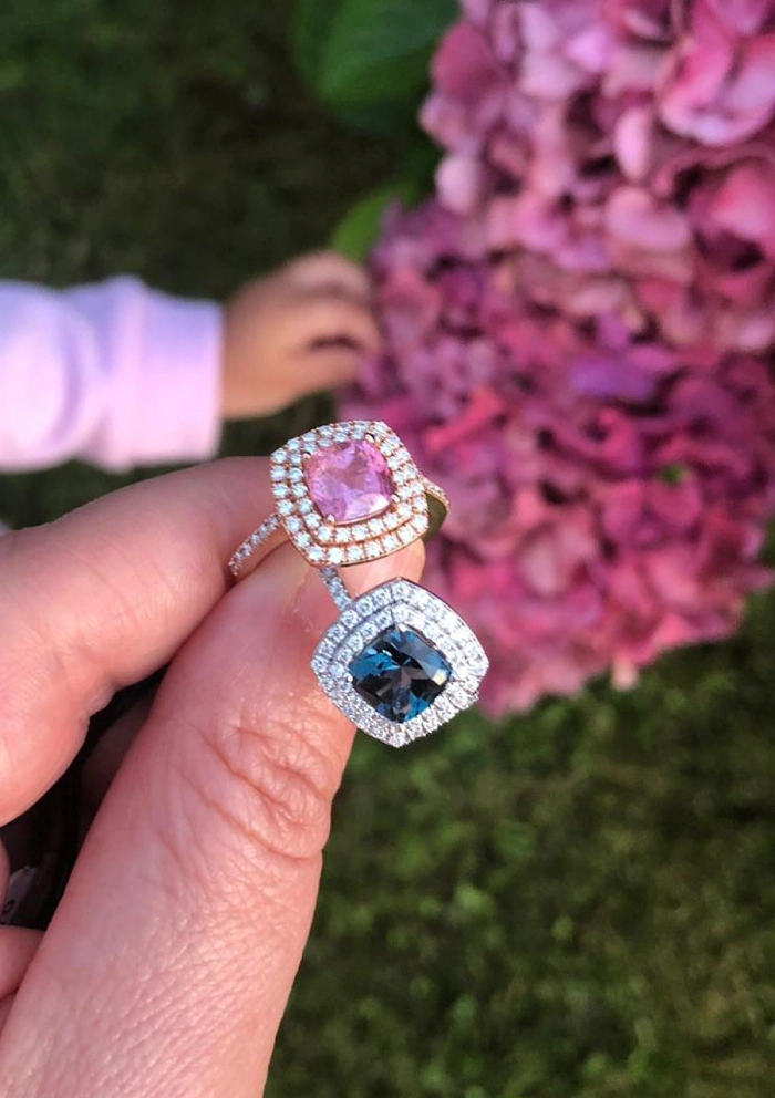 Anillo RIVER en oro blanco de 18K con halo de diamantes y topacio London Blue|Anillos con Otras Gemas Naturales|Godiam Alta Joyería