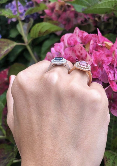 Anillo RIVER en oro blanco de 18K con halo de diamantes y topacio London Blue|Anillos con Otras Gemas Naturales|Godiam Alta Joyería