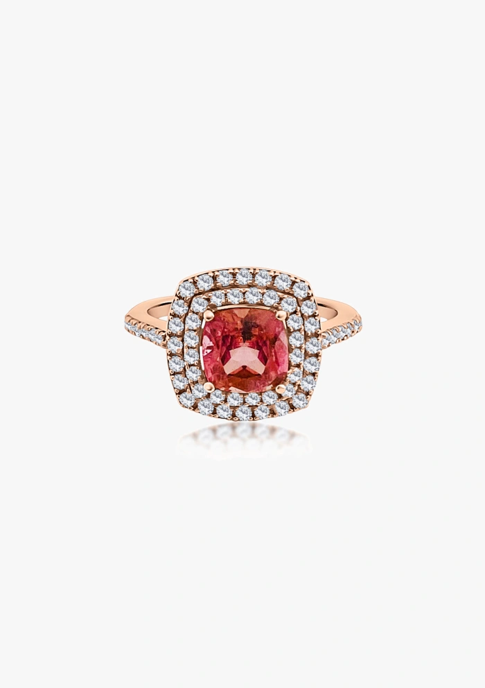 RIVER 18K rose gold with diamond and pink tourmaline ring.