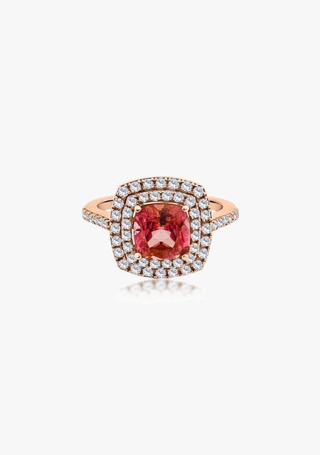 Anillo RIVER en oro rosa de 18 quilates con diamantes y turmalina rosa
