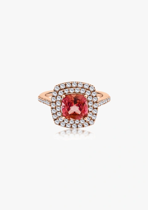 Bague RIVER or rose 18K avec diamants et tourmaline rose.