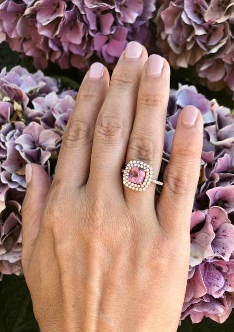 Bague RIVER or rose 18K avec diamants et tourmaline rose.