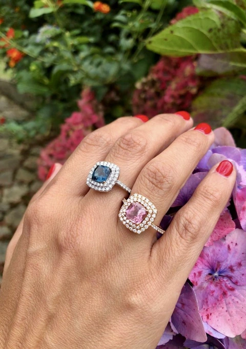 Bague RIVER or rose 18K avec diamants et tourmaline rose.