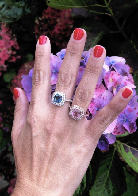Anillo RIVER en oro rosa de 18 quilates con diamantes y turmalina rosa
