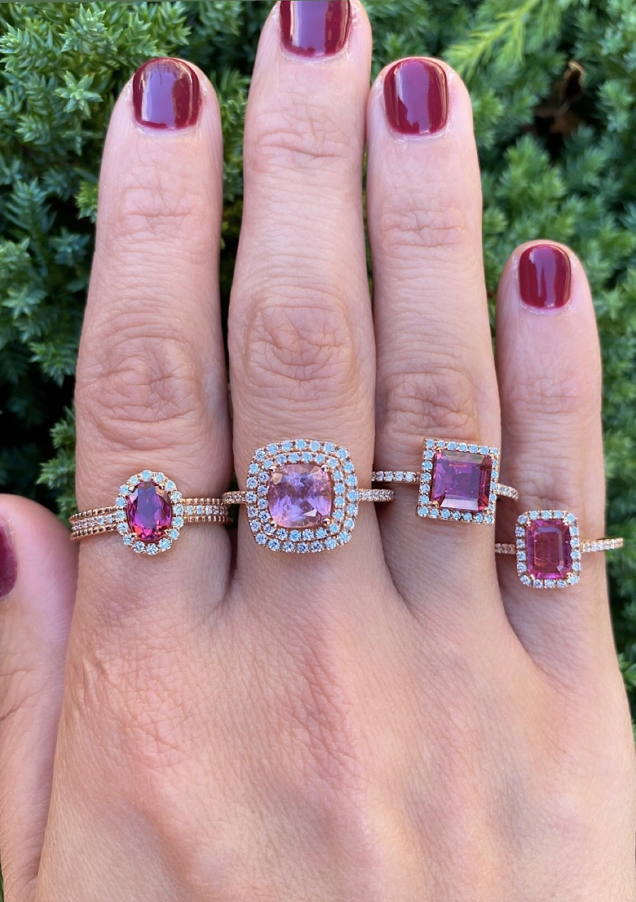 Bague RIVER or rose 18K avec diamants et tourmaline rose.