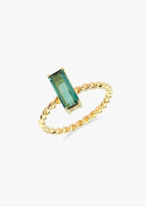 Anillo MERY en oro amarillo de 18K y turmalina verde indigolita