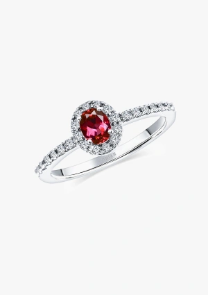 OVAL RED 18K gold with brilliant cut diamonds halo crowned by an oval cut ruby ring 2